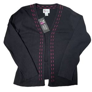 Maggie Sweet Open Cardigan Women's Size M Black Maroon Detail Grannycore NEW